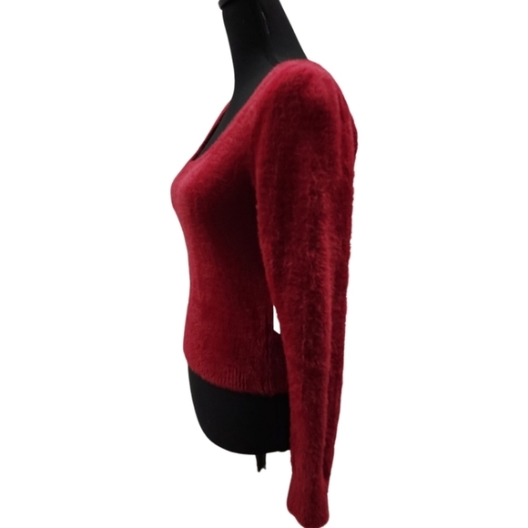 ASTR The Label Fuzzy Square Neck Long Sleeve Cropped Pullover Sweater New XS - Picture 8 of 13